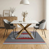 Red Stitch Baseball Gray Area Rug