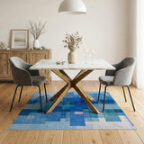 Blue and Teal Layered Blue Teal Geometric Area Rug