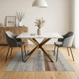 Distressed Beige Grey Striped Area Rug