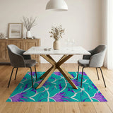 Purple Floral Birds Teal Area Rug