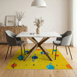 Yellow Space Planets Stars Kids Cartoon Rug