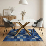Blue and Teal Blue Patchwork Geometric Area Rug