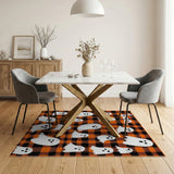 Boo! Cute Ghosts Orange Black Plaid Rug
