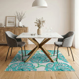 Teal Swirling Floral Area Rug