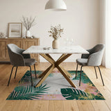 Gold Foil Monstera Palm Leaf Area Rug