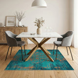 Teal Southwestern Geometric Distressed Area Rug