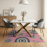 Pink Sunflower Line Art Area Rug
