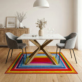 Vibrant Rainbow Concentric Frames Geometric Area Rug