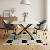 Playful Black Cat Gold Foil Pattern Area Rug