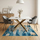 Blue Teal Coastal Waves Rug with Seashells Starfish