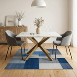 Blue Geometric Block Area Rug