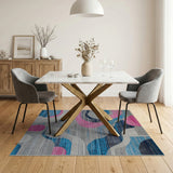 Abstract Grey Rug with Pink Circles Blue Waves