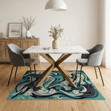 Swirling Teal Cats Area Rug
