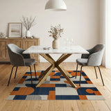 Washable Modern Geometric Color Block Area Rug - Navy & Orange