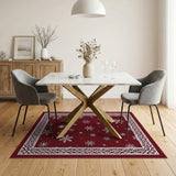 Red Snowflake Area Rug with White Filigree Border