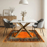 Orange Leopard Border Distressed Area Rug