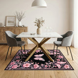 Pink Floral Butterfly Vintage Area Rug