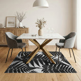 Vintage Black Fern Fronds Area Rug