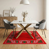 Festive Red Holly Leaf Border Area Rug