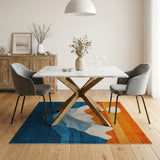 Orange Sunset Over Teal Mountains Geometric Rug