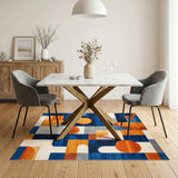 Bold Geometric Blue Orange Area Rug
