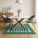 Green Gingham Checkered Rustic Farmhouse Rug