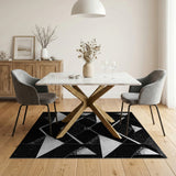 ODIKA Modern Geometric Black and Silver Washable Area Rug, Low Pile Non-Slip