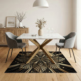 ODIKA Washable Gold Geometric Art Deco Area Rug - Low Pile Non-Slip