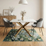 Ethereal White Anemone Blooms Teal Area Rug