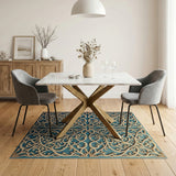 Ornate Teal Floral Lattice Area Rug