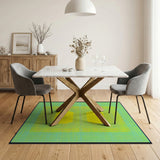 Teal Grid Yellow Geometric Area Rug