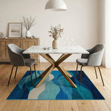 Modern Blue Teal Wave Area Rug