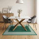 Green Geometric Grid Border Area Rug