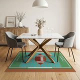 Teal Football Field Area Rug with Game Ball