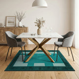 Blue and Teal Teal Geometric Block Area Rug