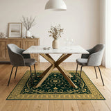 Traditional Persian Emerald Green Gold Ornate Floral Area Rug
