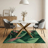 Lush Green Pink Leaf Pattern Area Rug