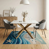 Ocean Waves Coastal Beach Area Rug with Starfish