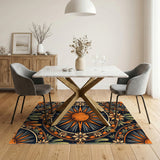 Southwestern Orange Sun Cactus Area Rug