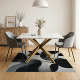 Abstract Black White Curved Contour Area Rug