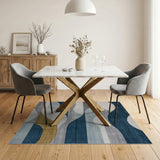 Modern Blue Teal Wave Geometric Area Rug