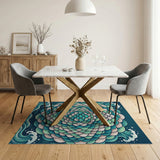 Teal Scale Mandala Ocean Wave Area Rug