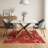 Orange Pink Hibiscus Floral Orange Area Rug
