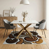 Brown Tan Abstract Organic Shapes Area Rug
