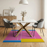 Vibrant Pink Blue Yellow Grid Area Rug