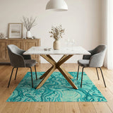 Blue and Teal Teal Fluid Wave Abstract Area Rug