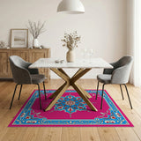 Traditional Persian Multi-color and Patterns Vibrant Pink Mandala Persian Area Rug