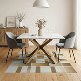 Layered Tan Brown Geometric Area Rug