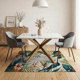 Teal Tropical Birds Hibiscus Floral Rug