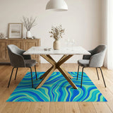 Blue Teal Swirling Waves Abstract Area Rug